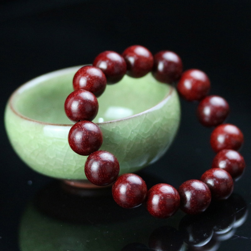 木之初 鸡血红赞比亚紫檀血檀佛珠手串手链 男女款手链 12mm单圈