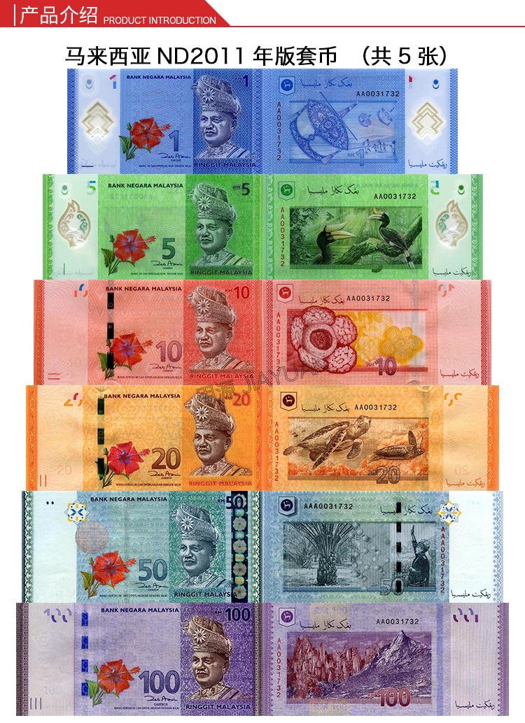 【甲源文化】亚洲-全新unc 马来西亚林吉特纸币2009-12年 外国钱币收