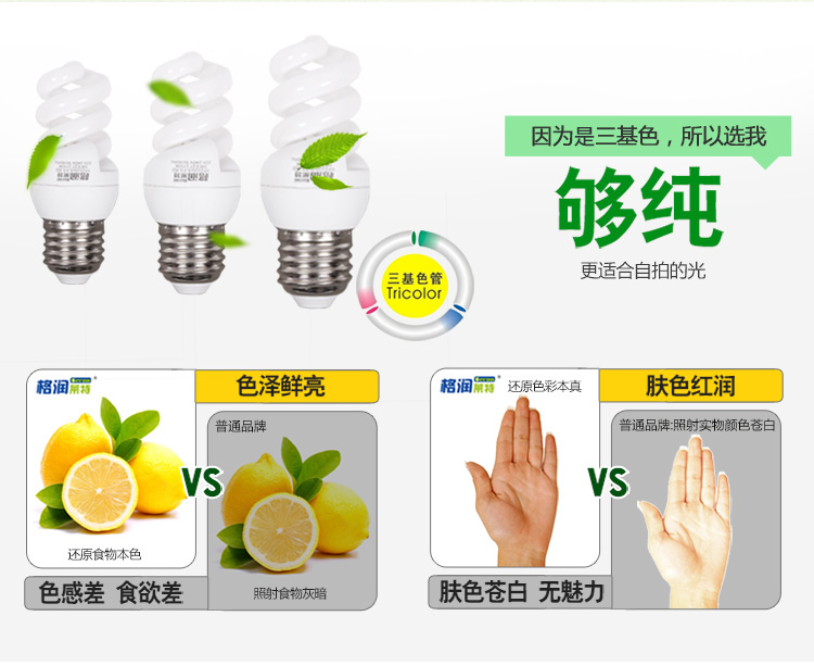 格润莱特 全螺旋 5W节能灯泡 E27螺口灯头 2700k暖光色黄光 家居餐厅床头灯