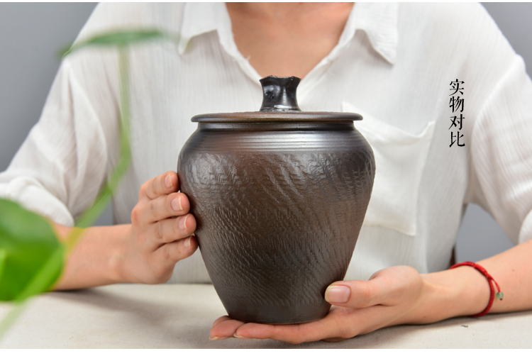 
                                        肖字和德 柴烧仿古茶叶罐 陶瓷储茶罐 茶具配件 普洱茶罐密封储物罐 大小号可选 仿古柴烧茶叶罐-34号                