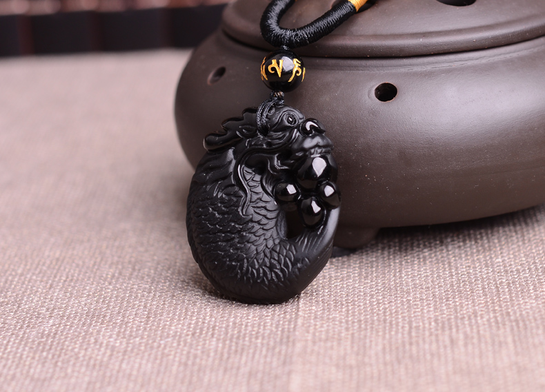 旭珍灵鳌夺魁吊坠鳌鱼龙鱼黑曜石挂件男女款