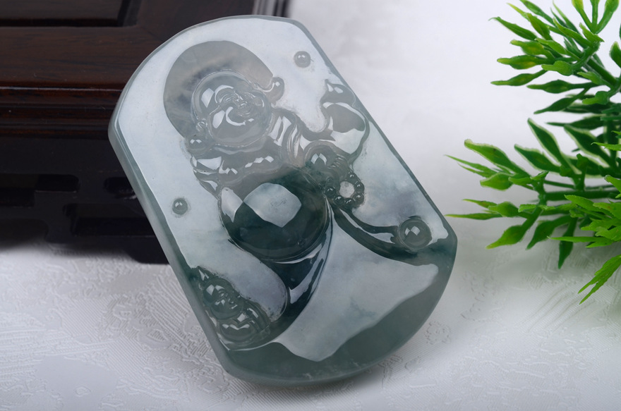 翡翠冰种飘花佛公牌子吊坠 重量40.99g 玉赏珠宝