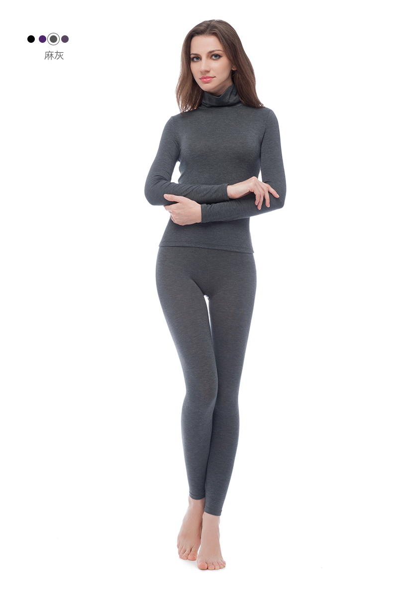 猫人(miiow)女士美雅碧高领金边保暖内衣套装【商场同款】 纯黑 l