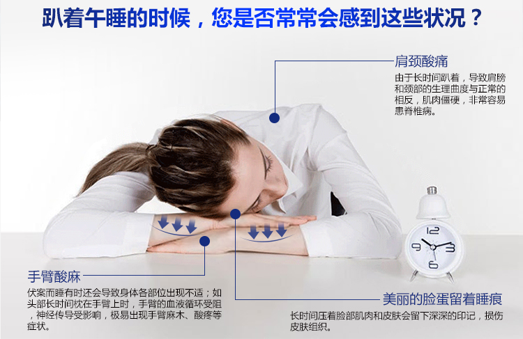 XARO小柔 办公午睡枕趴枕 学生午休趴睡枕头记忆棉抱枕 夏季慢回弹手枕 多功能靠垫腰靠 天鹅绒-月光蓝午睡枕