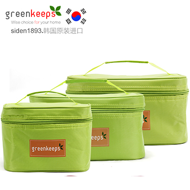 韩国greenkeeps 304不锈钢学生分格饭盒便当盒 三格分隔保鲜盒儿童餐具 保温套装 三格一体蓝透明