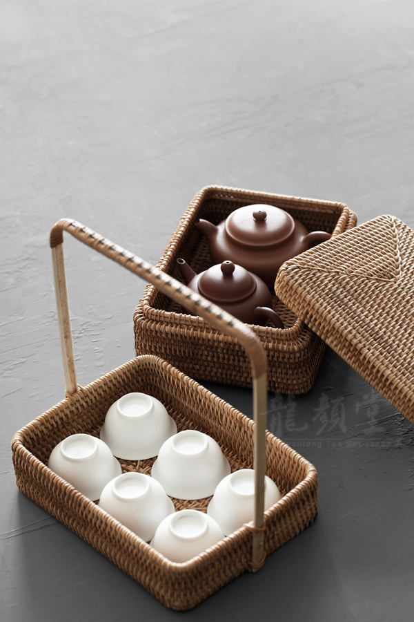 龙颜堂 龙颜堂藤编提篮茶笼越南进口秋藤手编茶具收纳盒便携提包茶事