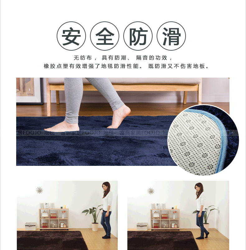 富居 地毯 时尚单色长绒毯 客厅卧室毯  门口地毯 亚麻灰 1.5*1.5米-圆形