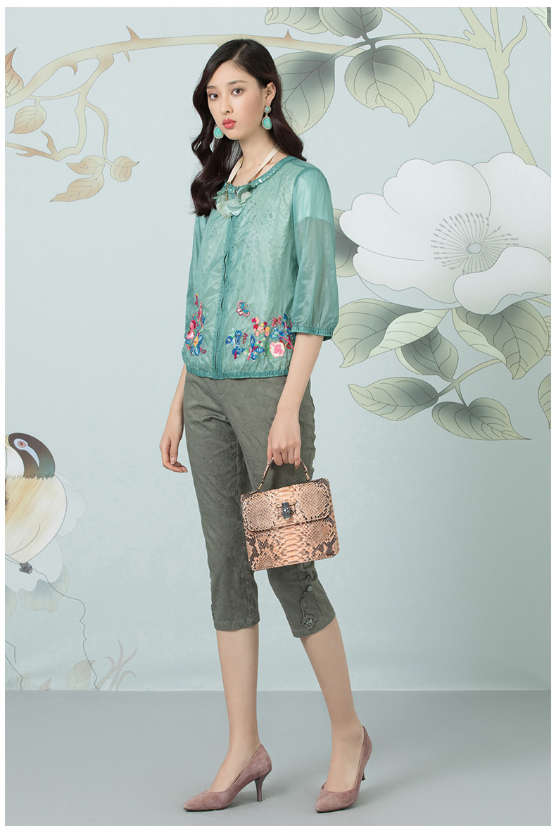 渔牌夏装绣花七分铅笔裤简约女装修身时尚休闲裤 本白 xxl