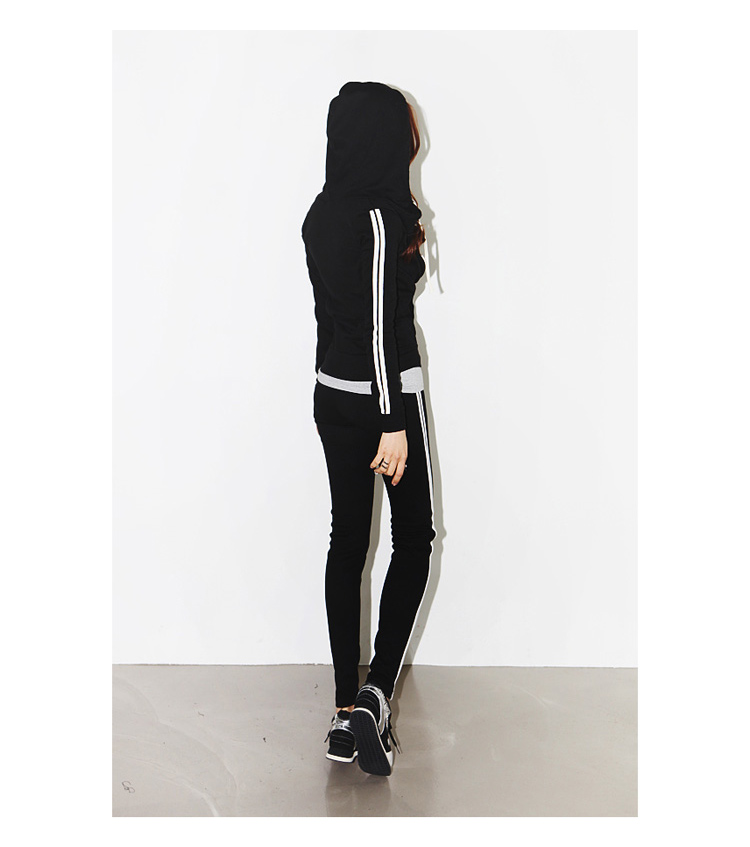 2016春季上新 韩版纯棉修身显瘦连帽运动休闲套装开衫两件套服女春夏款跑步运动服潮时尚 不加绒套装 L