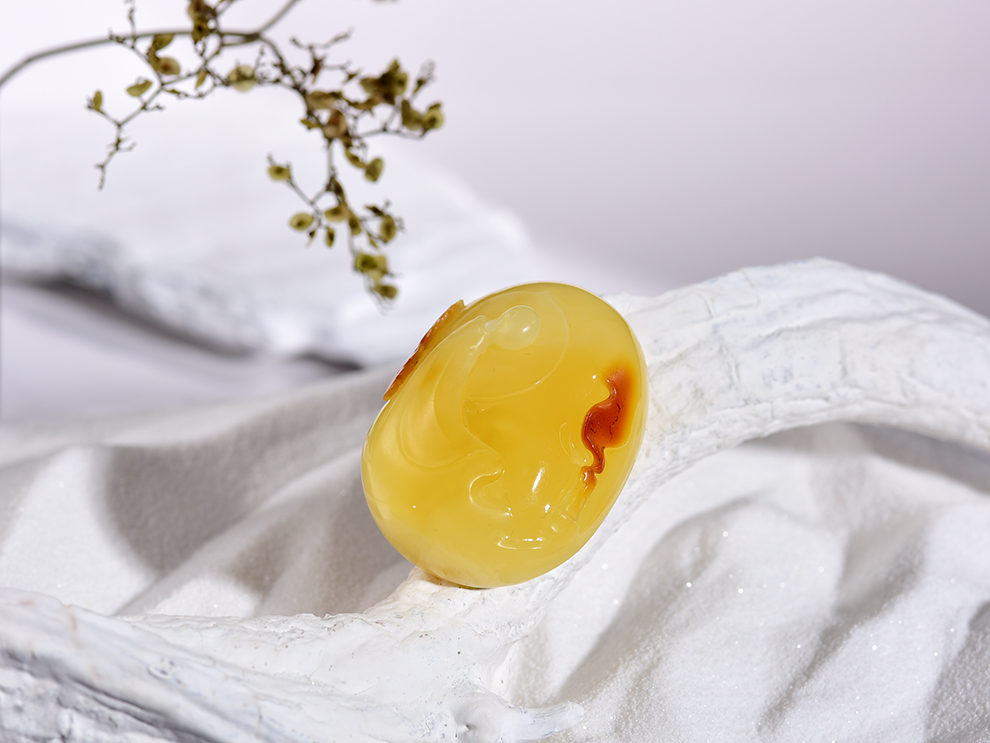 欧采妮蜜蜡 蜜蜡雕件 琥珀雕件 蜜蜡原石雕刻 孤品 禅师凝蜡巧工蜡烛