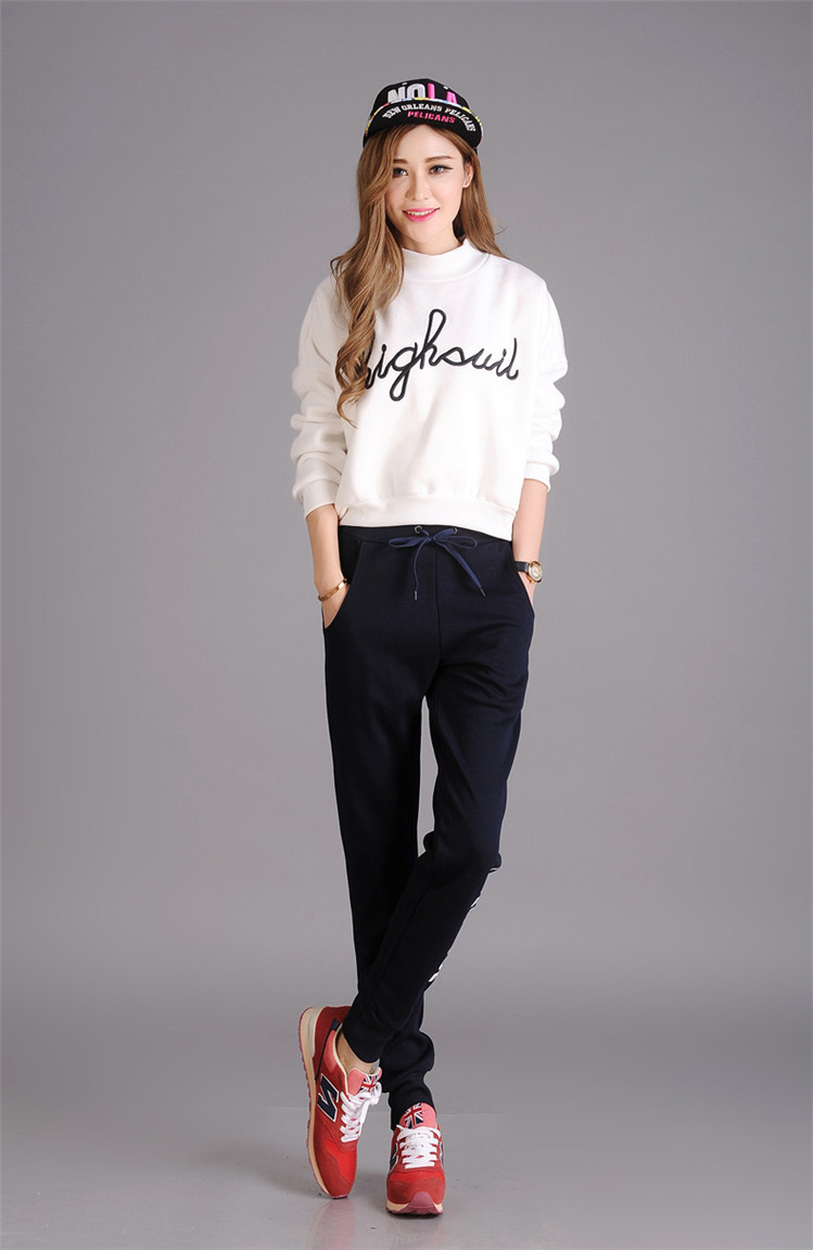 ekm休闲裤加绒女时尚小脚铅笔薄款单裤女装秋冬学生运动裤女款弹力大