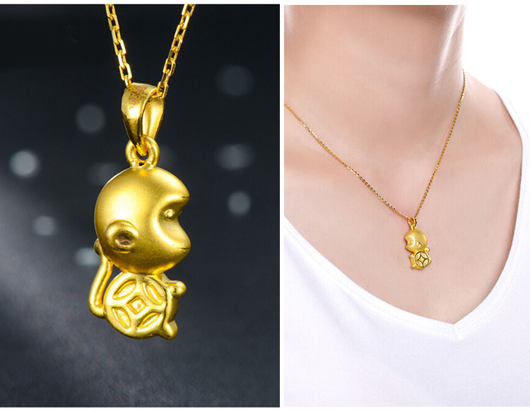 先恩尼足金黄金猴生肖猴吊坠可爱小猴吊坠黄金项链坠宝宝满月礼