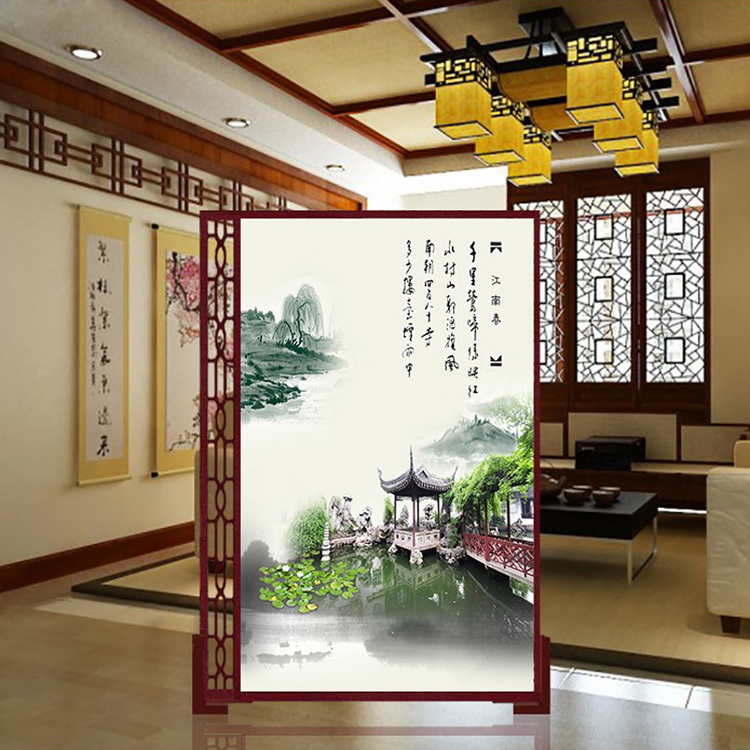 优阁调实木屏风隔断订制进口樟子松木中式双面缕空单扇屏风中式座屏雕花风水墙 绿色 120*180左镂