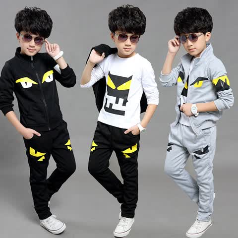 童装男童春秋新款运动休闲三件套装运动服 校服 灰色 150