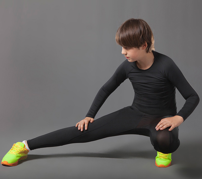 秋冬儿童运动速干紧身运动服 足球篮球贴身训练弹力服长袖速干裤 黑色