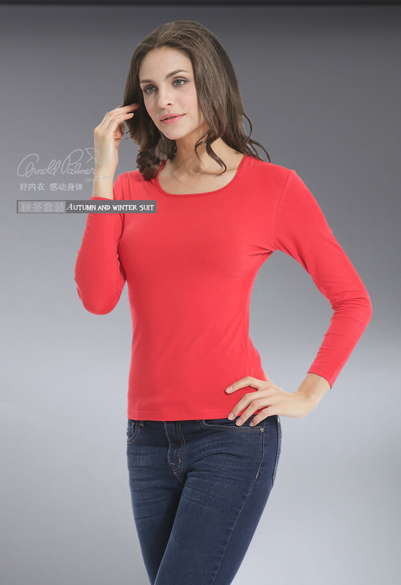 花雨伞单件衫纯色棉毛衫女士修身打底秋衣抗静电保暖打底单件上衣