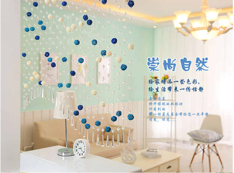 漫倾（MQ）藤球 水晶珠帘水晶隔断帘成品门帘玄关装饰帘半帘子客厅酒店装饰遮挡窗帘 竖着一串一米价格联系客服定制否则不发货哦