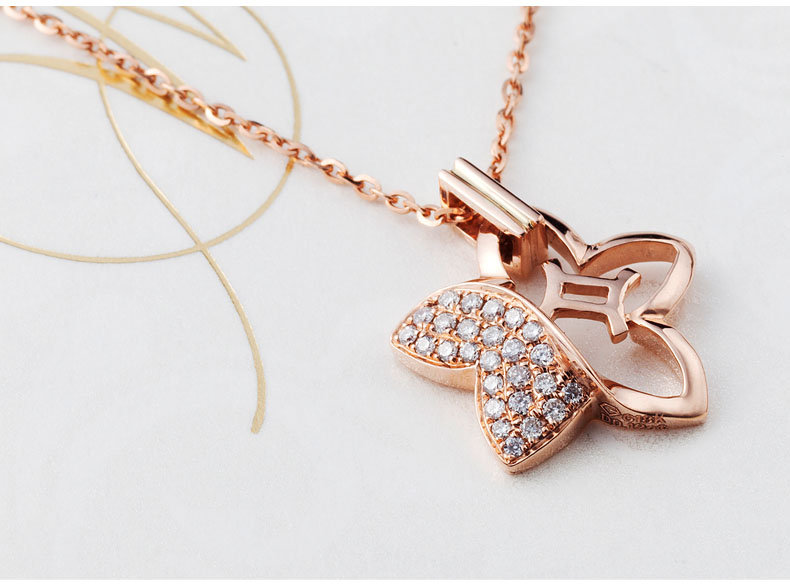 先恩尼双子座十二星座项链红18k金群镶钻石吊坠女款钻石项链生日礼物