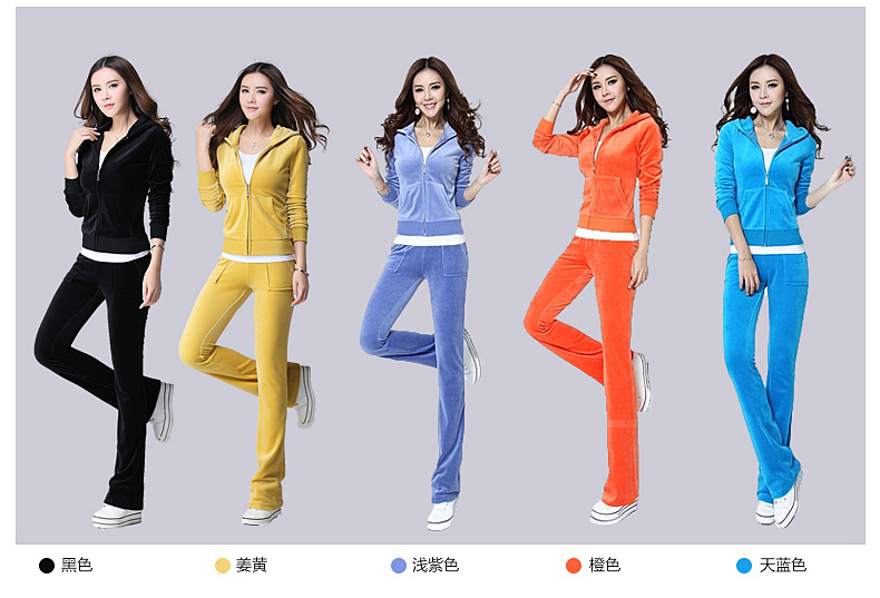 
                                        徽格儿 2016韩版秋季新款天鹅绒韩版大码休闲运动服套装连帽开衫卫衣两件套女款春秋 黑色(有袋) M                