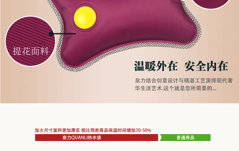 泉力充电热水袋暖腰水袋电热宝暖腰暖手宝暖宝宝注水暖腰电暖宝 水电分离防爆电暖袋 狮子辛巴+防爆夹热水袋