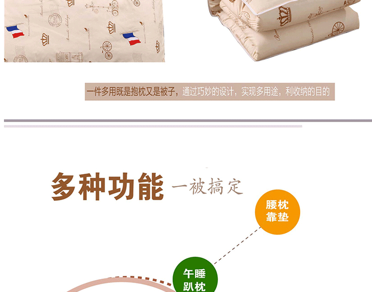 奋斗哥家纺 优舒绒抱枕被子两用 抱枕沙发靠垫 汽车空调被 办公室午休被 多功能 时尚风情 40cm*40cm展开105*150cm