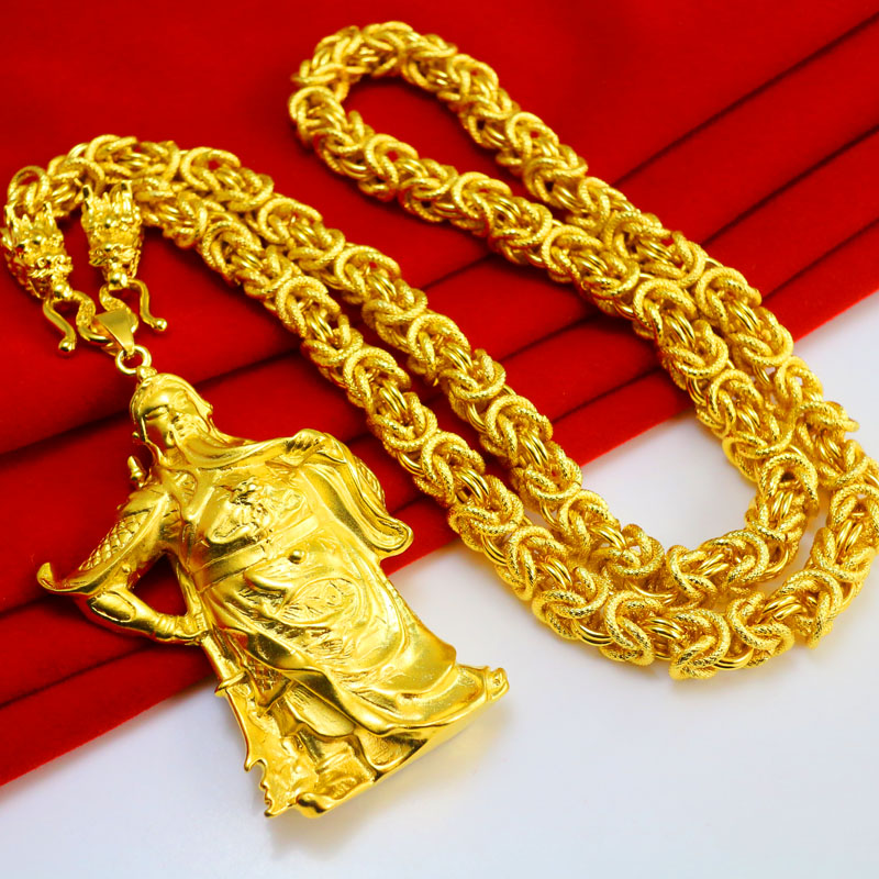 千影珠宝黄色金项链男士男款仿金关公吊坠粗大重空心坠子泰国链沙金仿