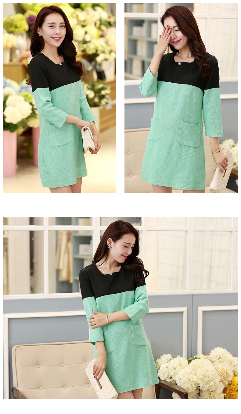 卿言 韩版修身时尚拼接七分袖连衣裙xj 浅粉 s