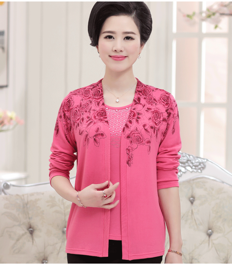 香颜妈妈装春秋装真两件中老年女装外套长袖妈妈装秋天中年上衣 香芋