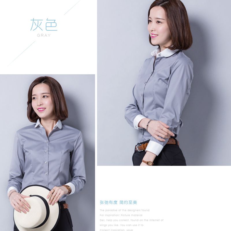 
                                        ZHI YE MEN女装长袖衬衫商务韩版修身OL职业正装免烫白色长袖工作服衬衣 紫罗兰V领 40=XL码                