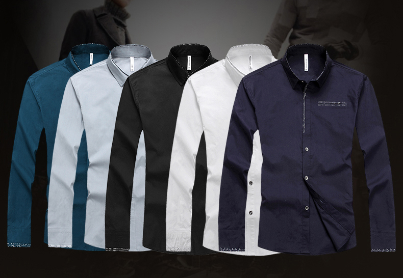 凡纯2015秋冬装上新款男士长袖衬衫 纯棉商务休闲衬衣男 宝兰 xl