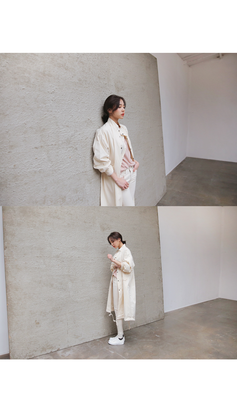 mrsos2015秋装秋季新款女装韩版BF学院风抽绳立领 米白色宽松长款风衣 藏青色 M