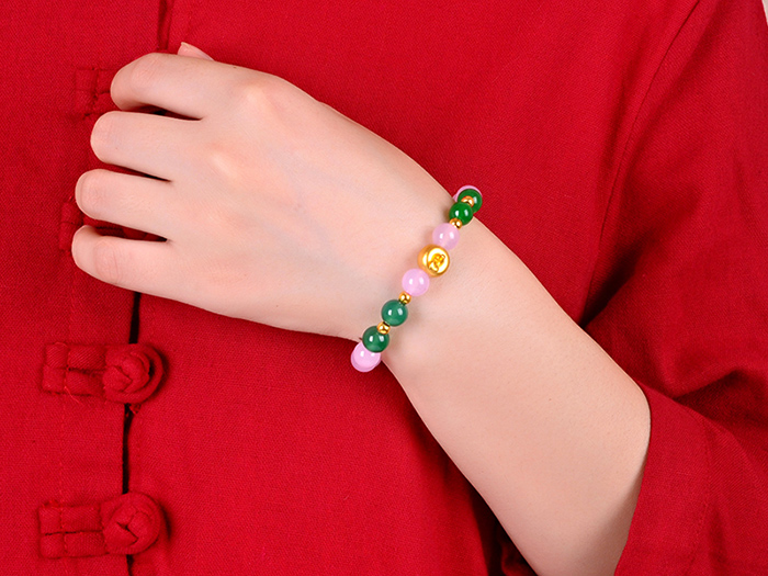 相思结 3d硬金足金黄金苹果手链 黄金手链转运珠路路通平安夜圣诞节