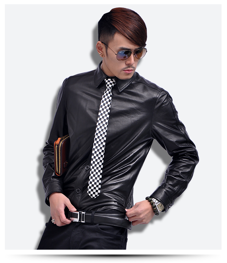 雨林霖 真皮衬衫男真皮皮衣 单款真皮修身衬衫 海宁头层绵羊皮男士皮