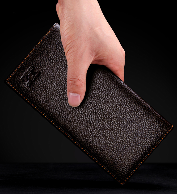 男士长款钱包头层软牛皮真皮啡色黑色多卡位礼品盒两折钱夹 款式一啡