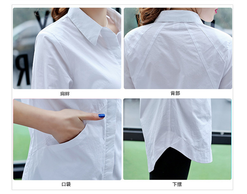
                                        WS韩版女装大码中长款外穿打底衫长袖修身小清新棉衬衫衬衣女153301 白色 L                