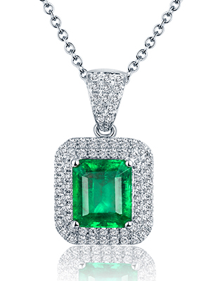 永思珠宝24克拉白色18k金天然祖母绿吊坠42分钻石彩色宝石彩宝吊坠