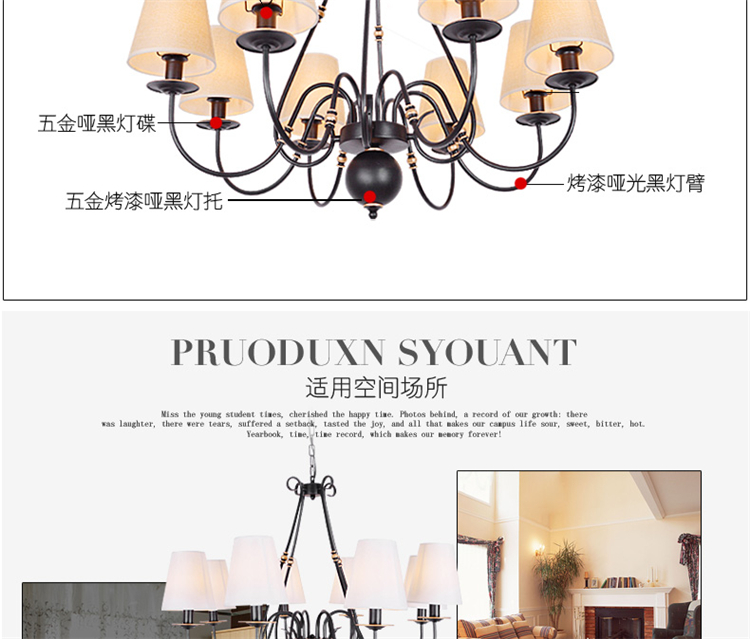 汉斯威诺美式吊灯铁艺吸吊两用灯田园简约客厅灯具时尚宜家卧室灯北欧复古风餐厅灯饰无光源 新款 3头 5-10平方