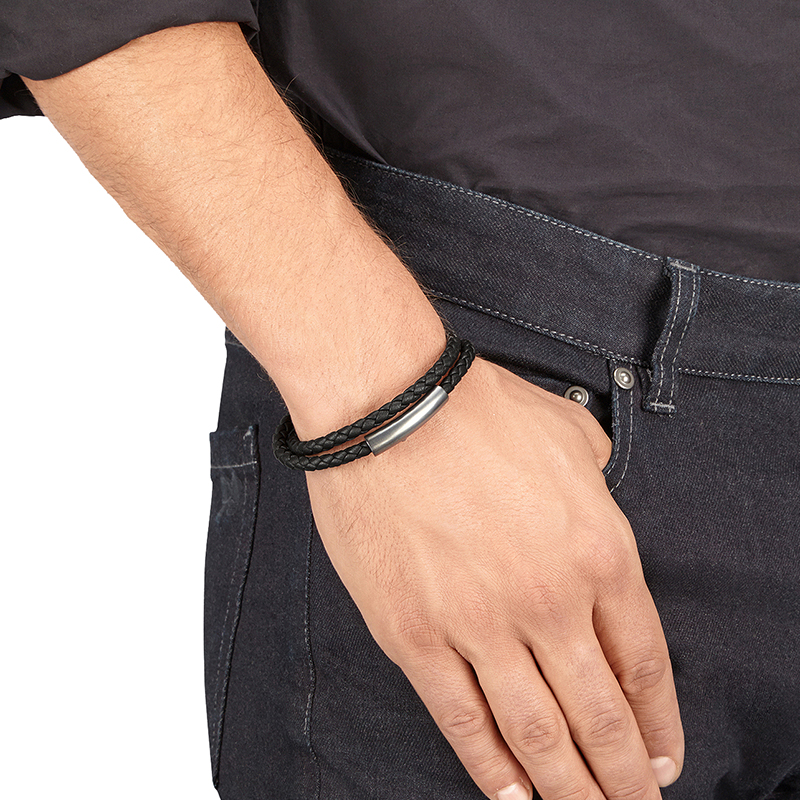 宝缇嘉(bottega veneta)男士编织小羊皮银手绳405689viah74315 黑色