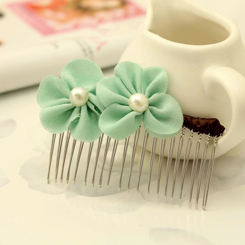 樱之语 雪纺花朵珍珠插梳/日韩发饰 桃红 均码(插梳)