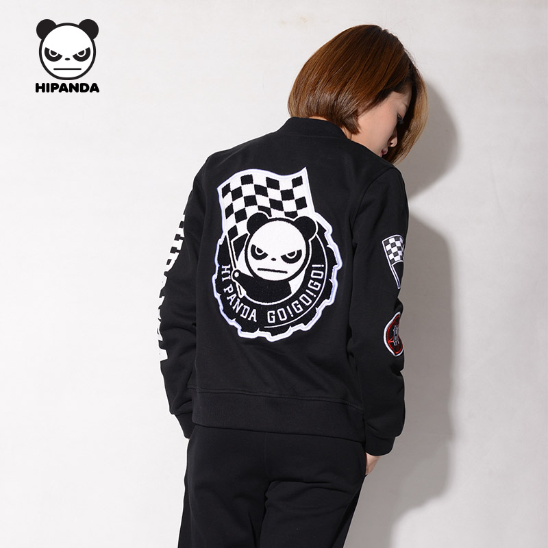 hipanda 你好熊猫 设计潮牌 女款 赛车hipanda棒球服 黑色 165/l