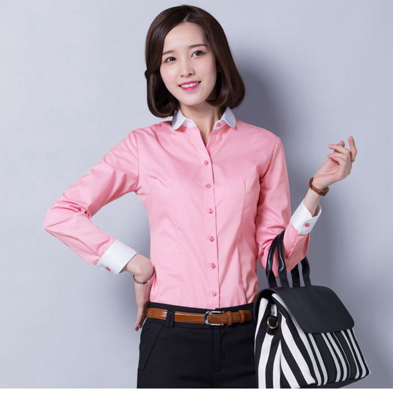 
                                        ZHI YE MEN女装长袖衬衫商务韩版修身OL职业正装免烫白色长袖工作服衬衣 紫罗兰V领 40=XL码                