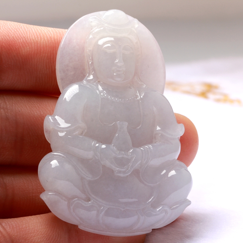 天然翡翠糯种观音吊坠