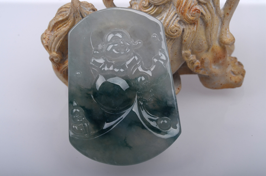 翡翠冰种飘花佛公牌子吊坠 重量40.99g 玉赏珠宝