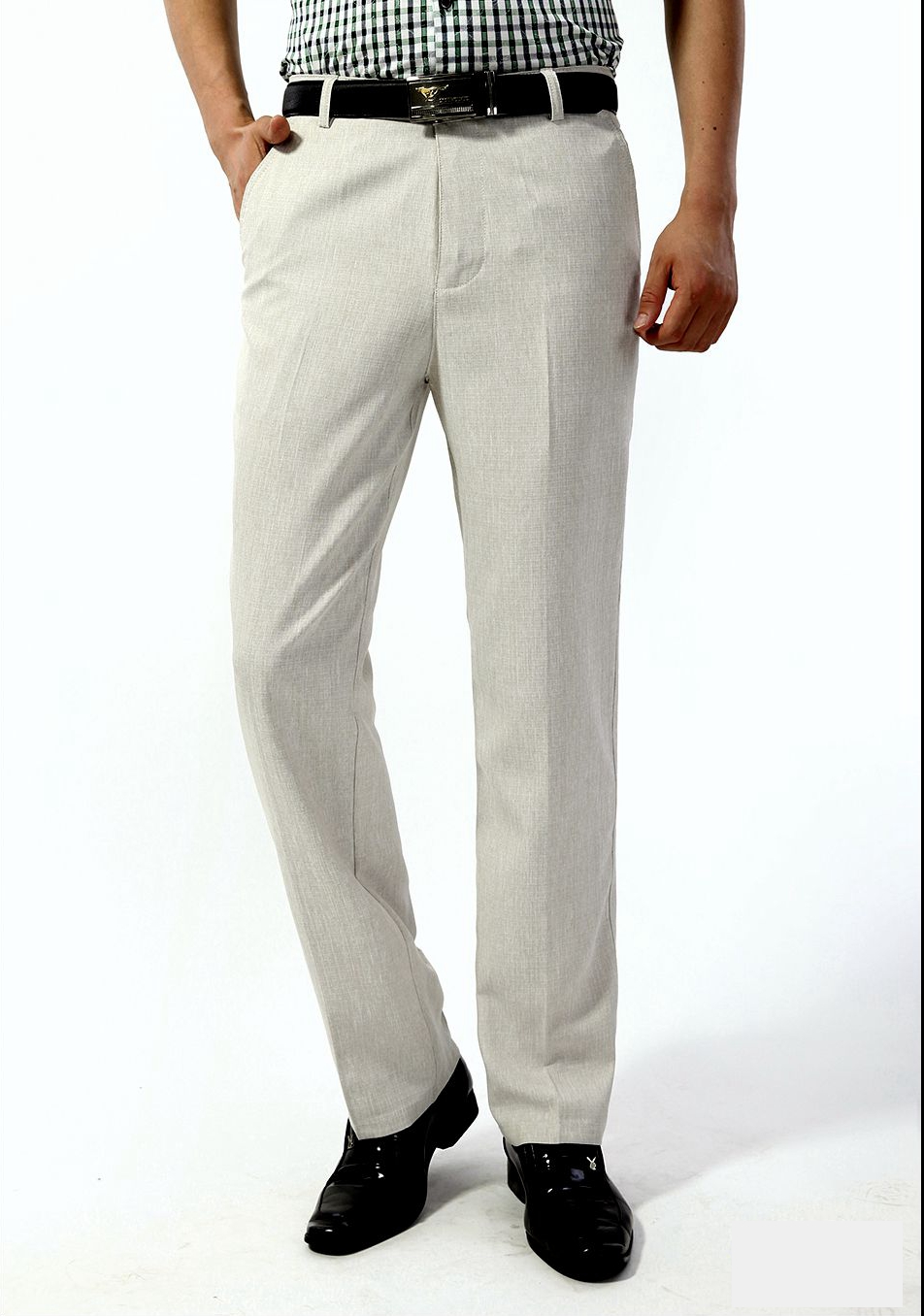 百伊非凡夏季男裤亚麻裤男 超薄款宽松免烫休闲裤男直筒男士裤子高腰