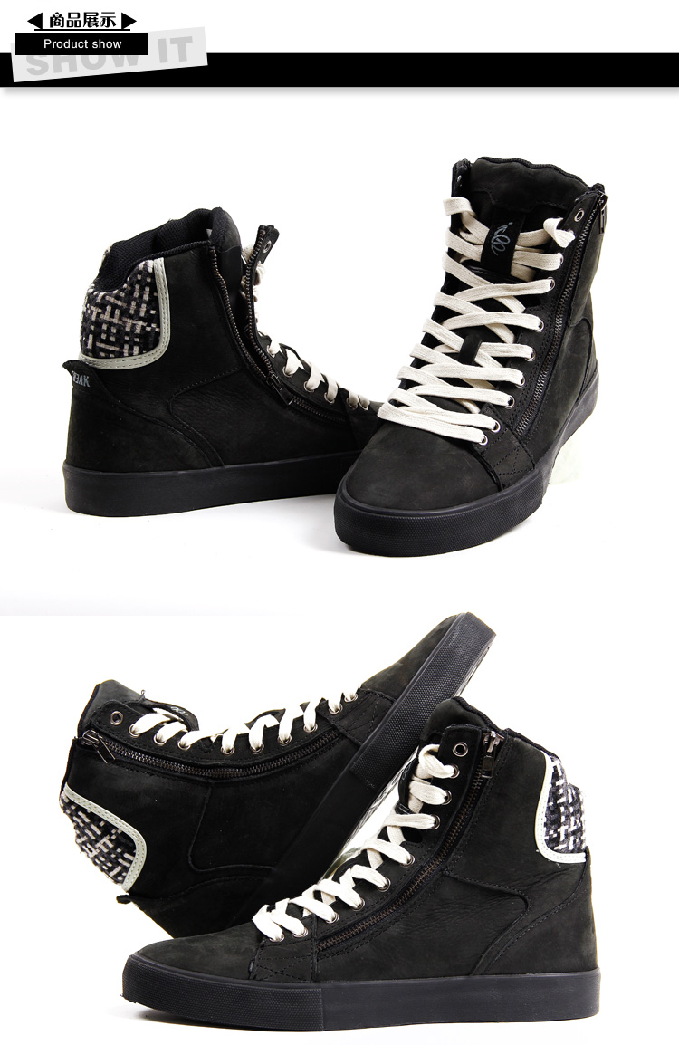 tweak特威克情侣鞋秋冬新品 牛皮保暖男女高帮板鞋休闲 黑色 37