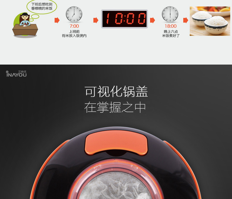 艾纳优 A-312 智能迷你电饭煲2L家用小智能电饭锅