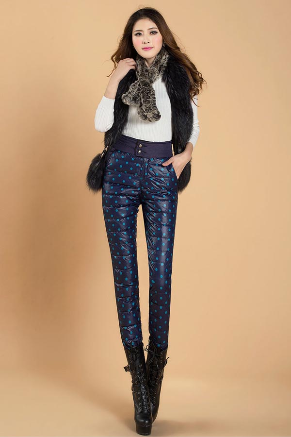 爱维思 加绒裤2015年冬装新款大码女装高腰修身显瘦加厚小脚羽绒棉裤