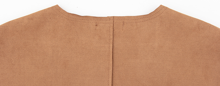 新款秋冬流苏鹿绒皮外套女中长款时尚休闲咖啡色大衣中袖宽松 茶色