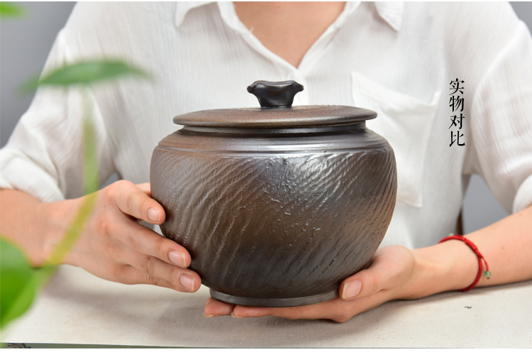 
                                        肖字和德 柴烧仿古茶叶罐 陶瓷储茶罐 茶具配件 普洱茶罐密封储物罐 大小号可选 仿古柴烧茶叶罐-34号                
