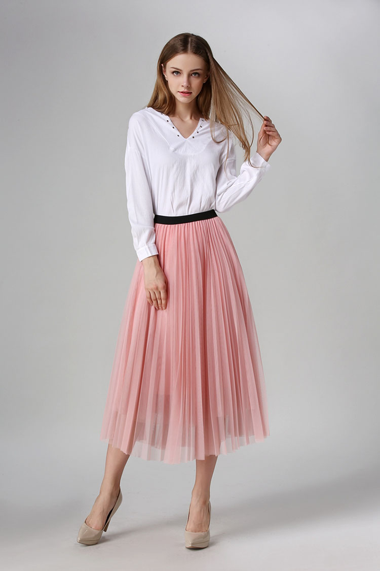 亚妮梦奴2016春夏新款时尚百搭大牌网纱百褶裙大摆裙半身裙长裙 黑色